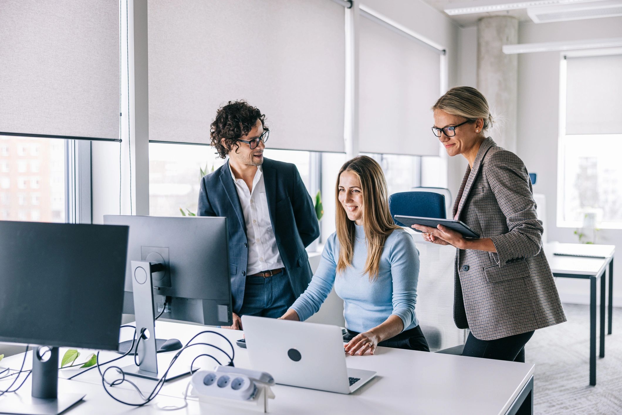 Business team collaborating around a table in an office